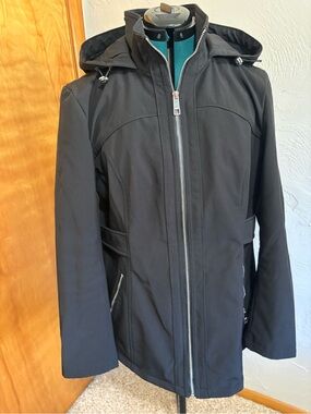 Guess Black Hooded Ski Jacket with Silver Zipper